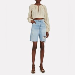 Frame Le Slouch Distressed Denim Bermuda Shorts Light Wash